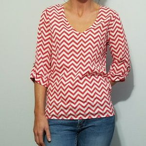 Moonlight Red & White Chevron Patterned Blouse